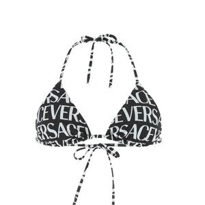 Versace Allover Logo Printed Bikini Top